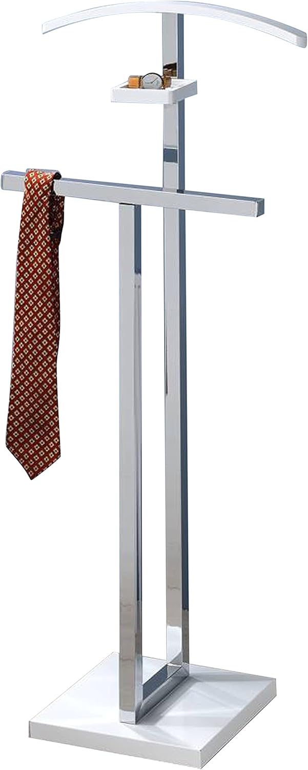 Kings Brand Furniture – Vaccaro Soporte de metal y madera para traje, perchero, blancocromo