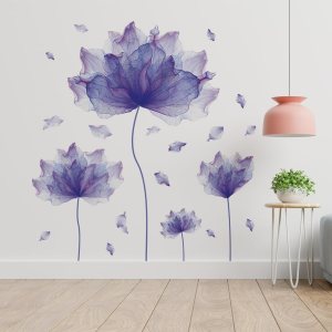 Calcomanías de pared de flores moradas, murales para dormitorio, oficina, baño, sala de estar, calcomanías de pared florales extraíbles, decoración Calcomanías de pared de flores moradas, murales para dormitorio, oficina, baño, sala de estar, calcomanías de pared florales extraíbles, decoración
