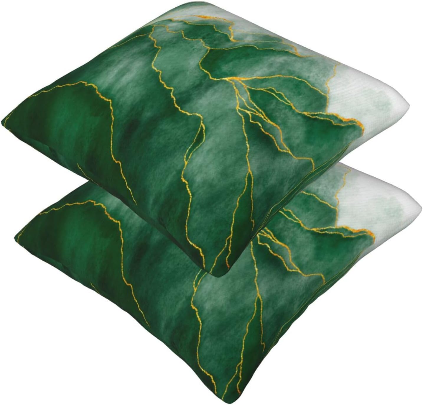 Juego de 2 fundas de almohada decorativas de mármol verde y dorado de 18 x 18 pulgadas, fundas de almohada cuadradas para decoración del hogar, sala