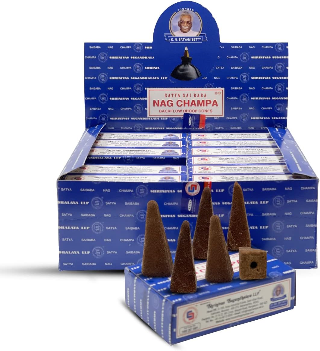 Nag Champa – Conos de incienso de reflujo para cascada, fuente de humo aromático, paquete de 12