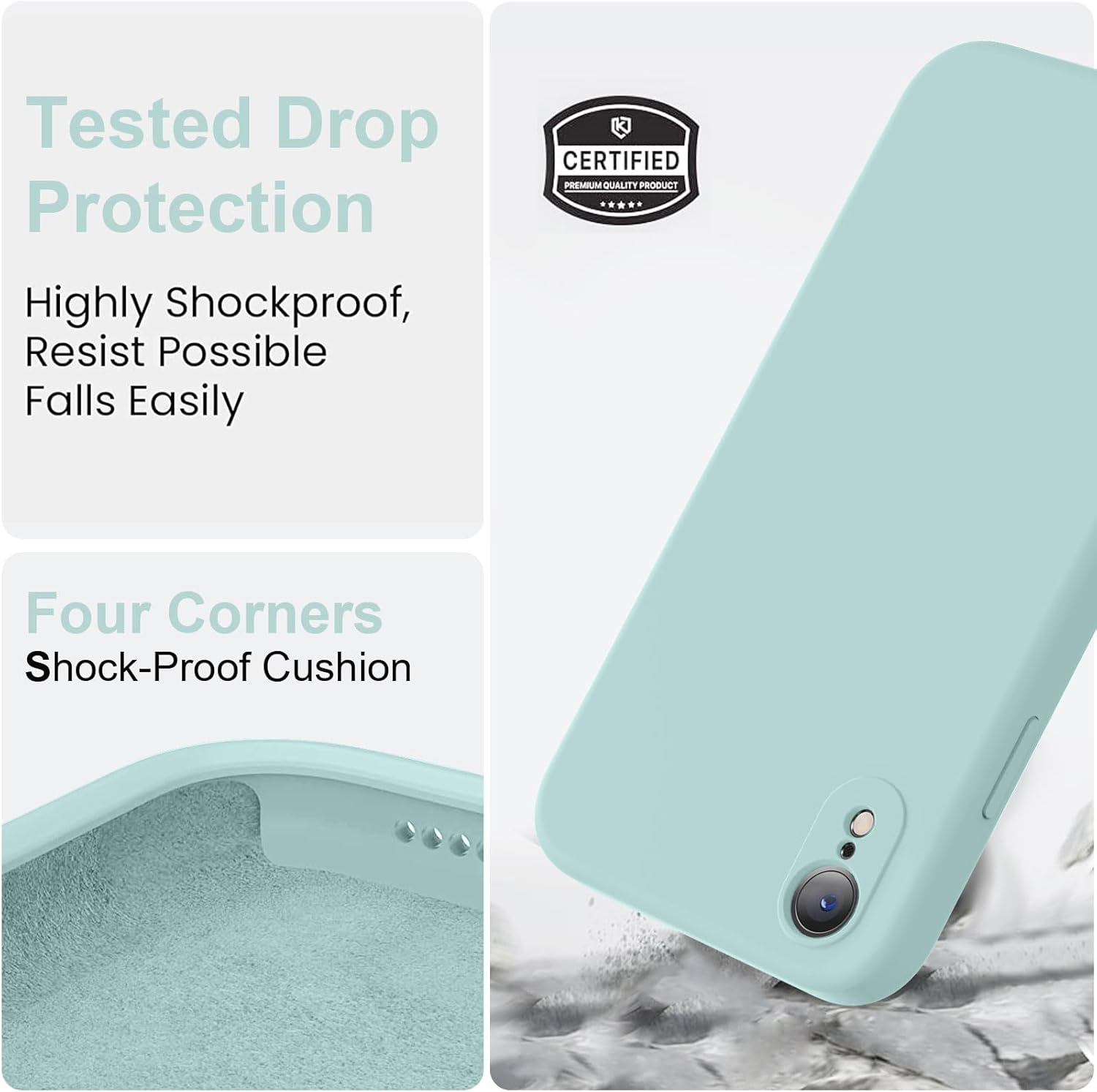 Vooii Compatible con iPhone XR, silicona líquida mejorada con bordes cuadrados, protección de cámara, forro de microfibra antiarañazos suave, funda