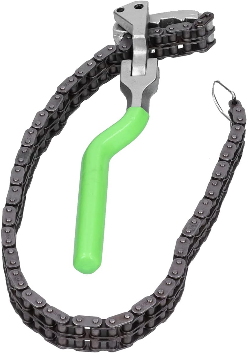 Llave de filtro de aceite tipo cadena, llave de cadena resistente (2.4-7.6 pulgadas) herramienta de reparación de mango largo