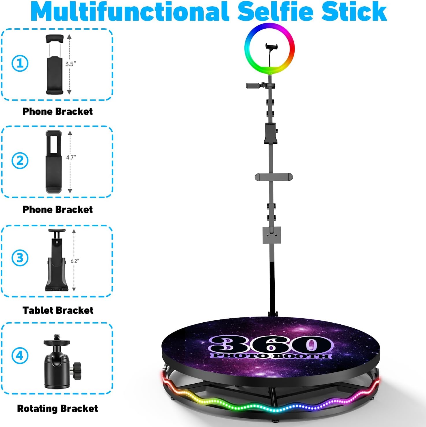 Máquina de cabina de fotos 360 para fiestas con anillo sin luz personalizada Logo Stand en control remoto Cámara lenta automática 360 Spin Photo