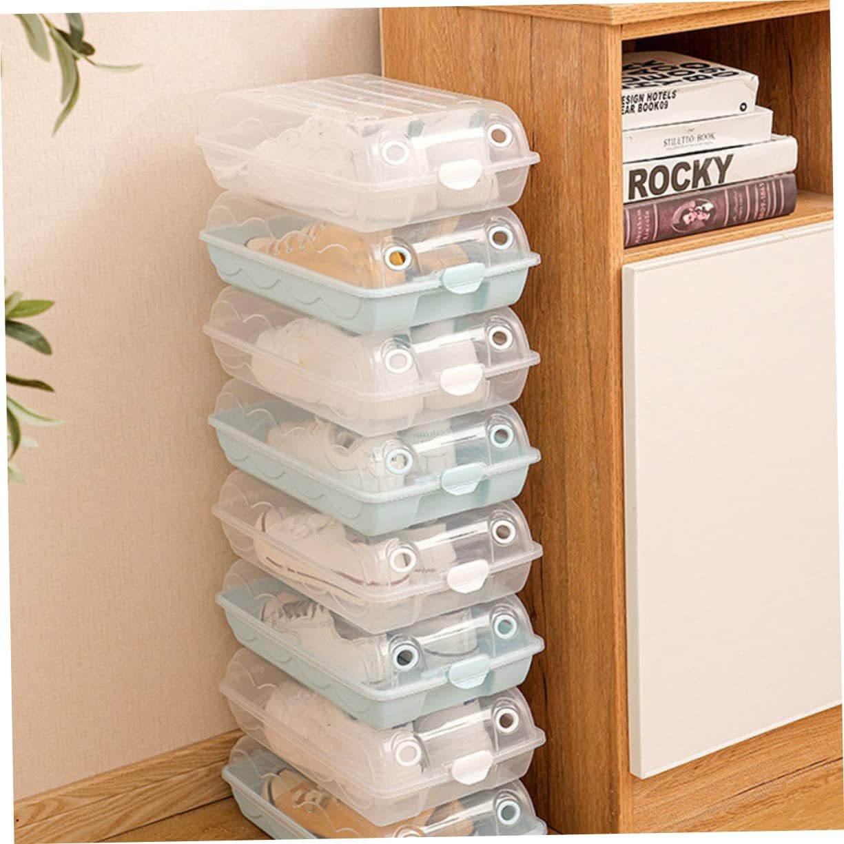 NOLITOY 1 caja de plástico para zapatos, ropa interior de mujer, zapatos de gimnasio para botas, contenedores de zapatos, organizador de cajones de