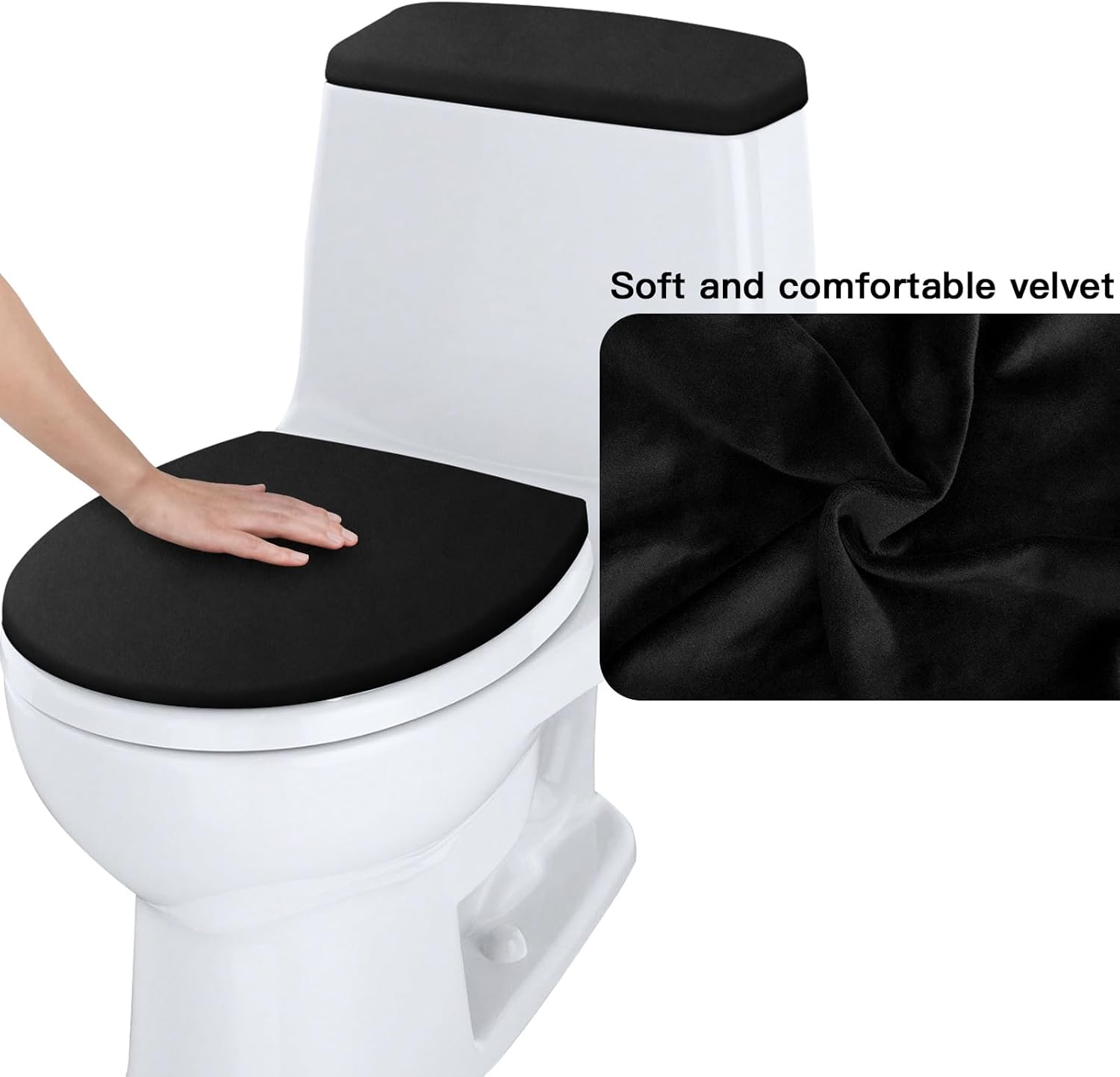 Tapa de inodoro y tapa de tanque de inodoro de repuesto con parte inferior elástica para accesorios de decoración de baño (negro)