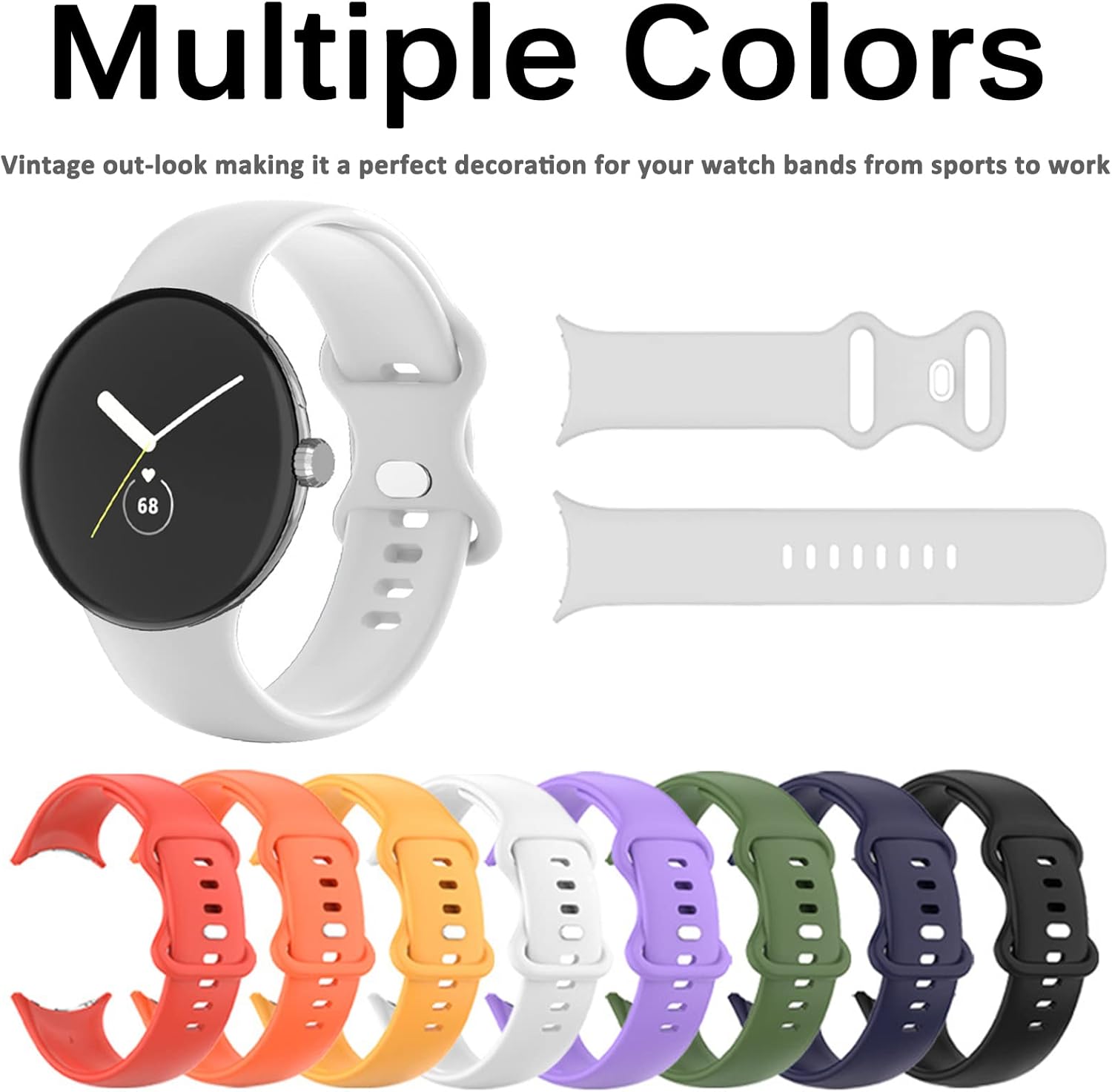 Miimall Correa de silicona compatible con Google Pixel Watch de 2 bandas, correa de reloj Google Pixel, correa flexible de ajuste rápido,