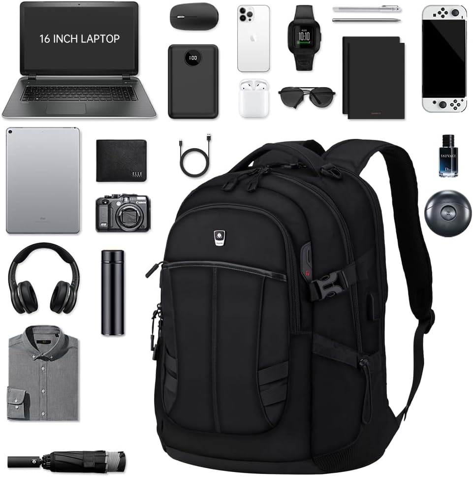 FILLOVE Mochila para computadora de 15,6 pulgadas, Negro -, Mochilas de lona