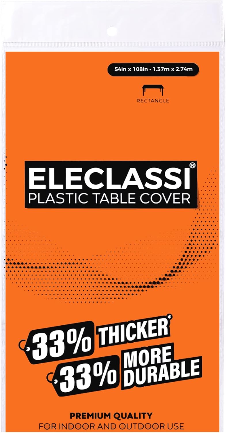 Eleclassi Paquete de 12 manteles de plástico desechables de alta calidad de 54 x 108 pulgadas, manteles de plástico para fiestas, mantel desechable