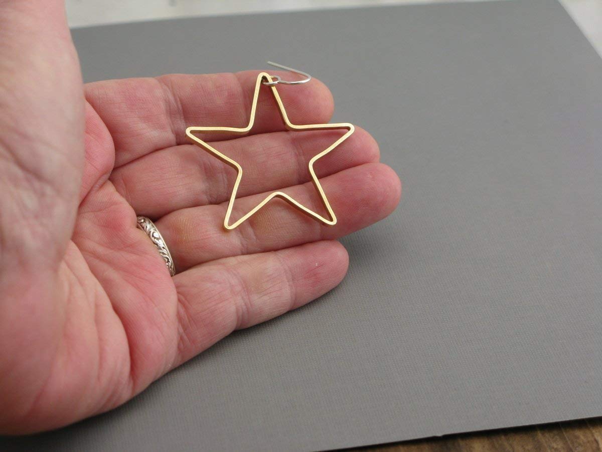 Large star gold brass hoop earrings cowgirl western southwestern dangle earrings for men women