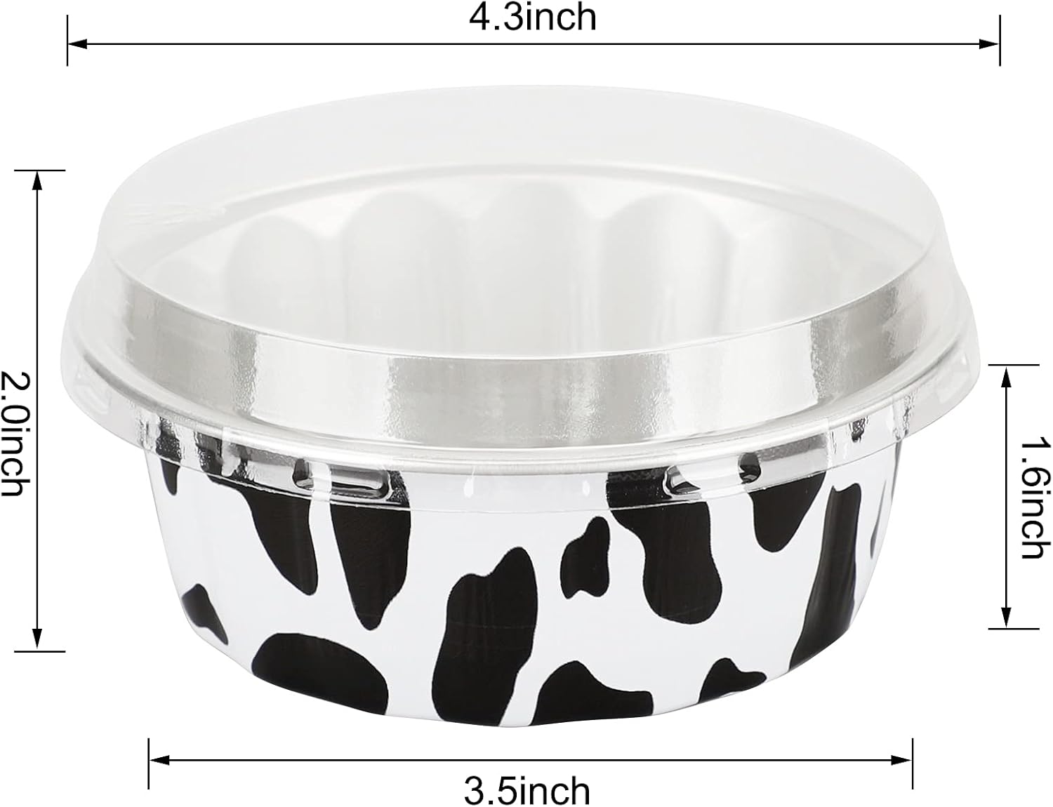 Beasea Paquete de 50 moldes desechables de 8 onzas con tapas, tazas de aluminio para hornear, tazas de papel de aluminio negro y blanco, tazas de
