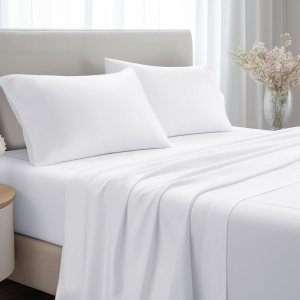 JOLLYVOGUE Sábanas de cama Queen de 4 piezas, juego de sábanas blancas para dormitorio con 14 bolsillos profundos, sábanas refrescantes con 1 sábana JOLLYVOGUE Sábanas de cama Queen de 4 piezas, juego de sábanas blancas para dormitorio con 14 bolsillos profundos, sábanas refrescantes con 1 sábana