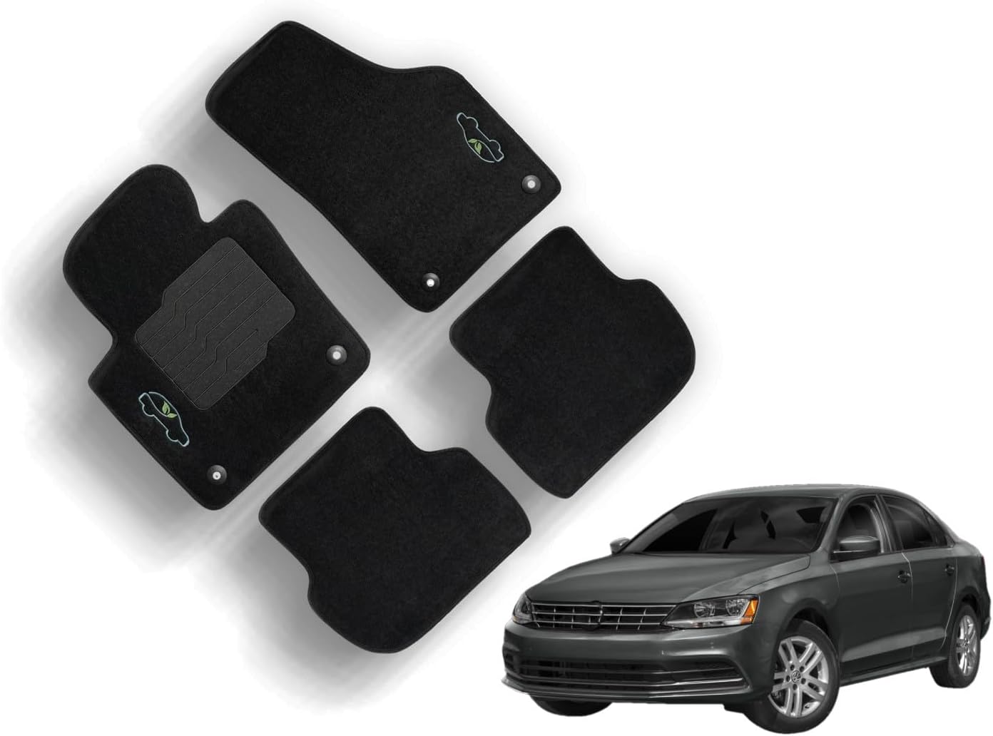ecoMats – Tapetes para piso de Volkswagen Jetta 2011 a 2018 con almohadilla antideslizante en el talón y cerraduras de seguridad, fila delantera y