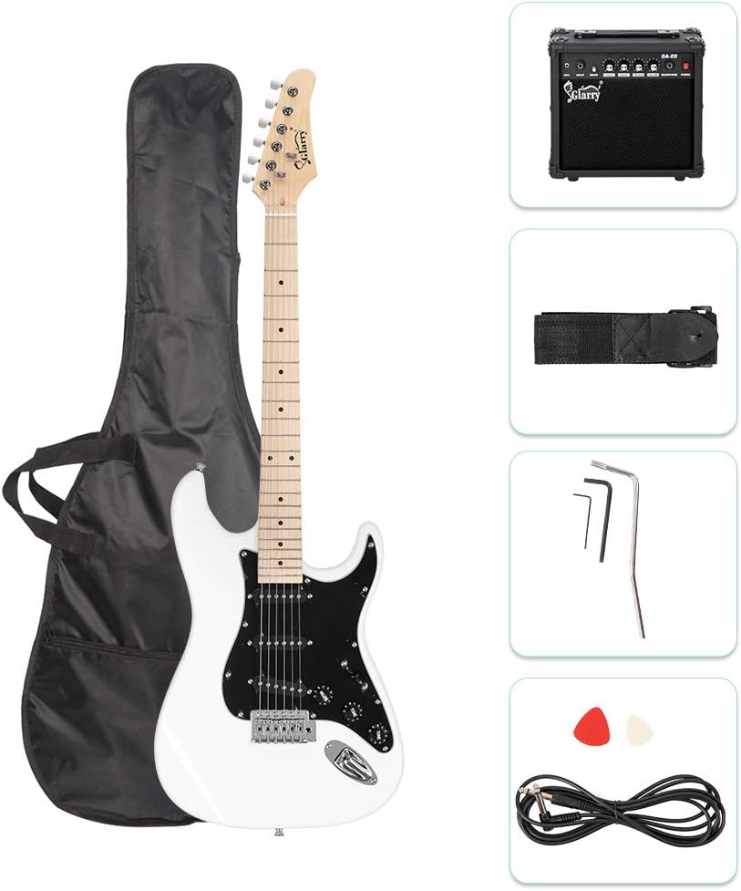 GLARRY – Guitarra eléctrica de tamaño completo para principiantes amantes de la música, con amplificador de 20 W y accesorios y bolsa para guardarla.