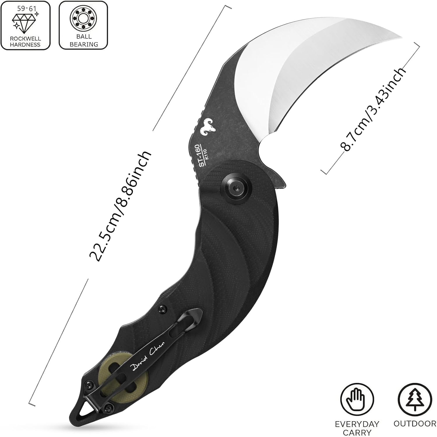 Sitivien ST160 – Cuchillo plegable de bolsillo, hoja de acero K110 con mango G10, cuchillo de herramientas EDC para acampar al aire libre,