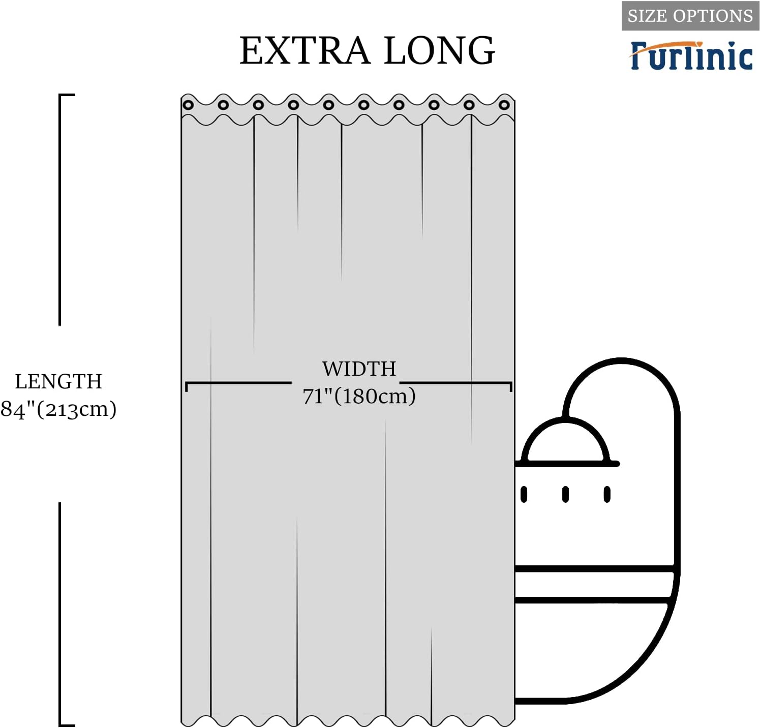 Cortina de ducha extra larga sin gancho, 84 pulgadas de largo, cortinas de ducha lavables de tela de poliéster para baño con ventana transparente,