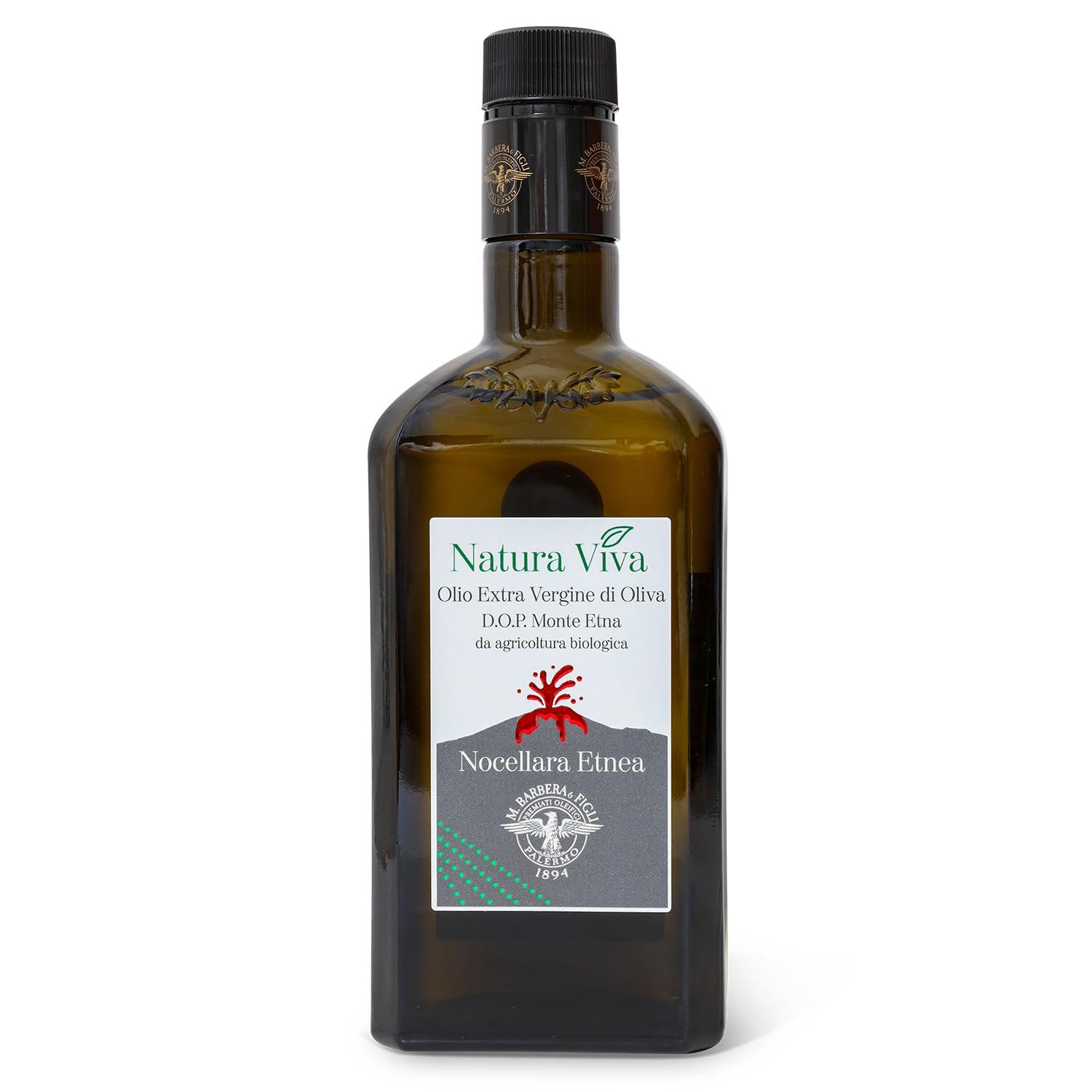 Barbera Natura Viva Aceite de oliva virgen extra orgánico DOP Monte Etna frutal, aceite de oliva siciliano importado auténtico extraído en frío,
