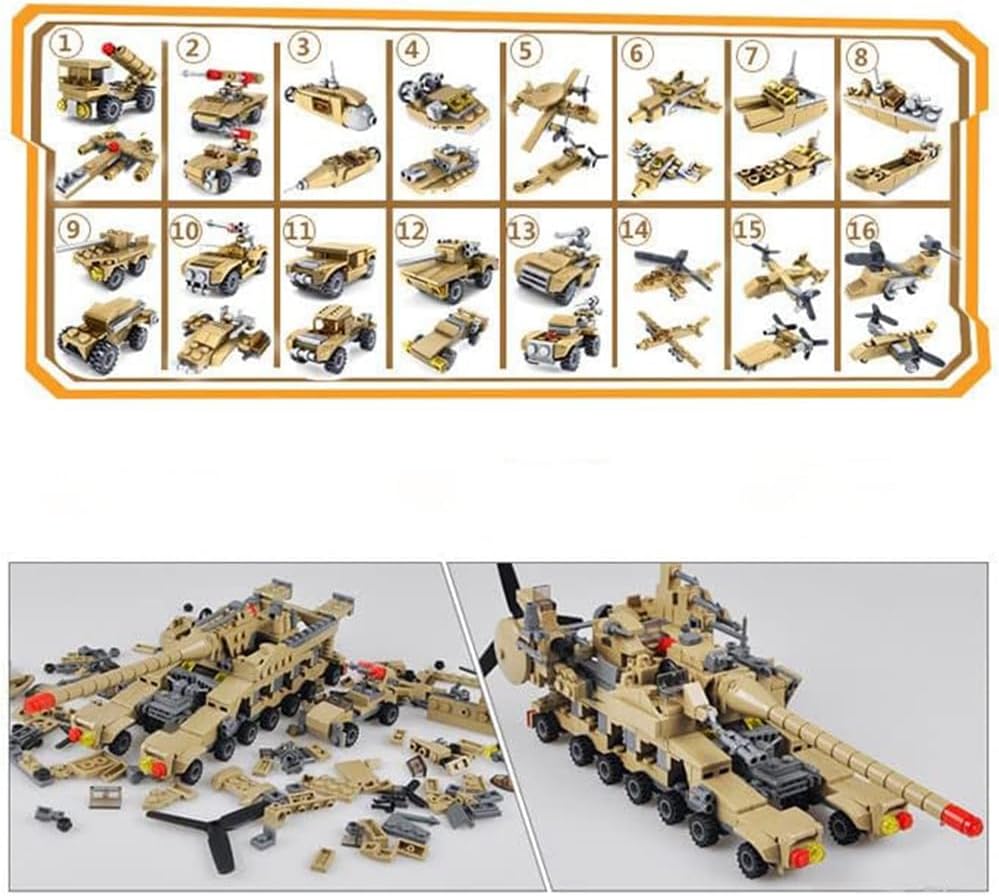 ENHANA 16 en 1 bloque de construcción del ejército tanque de juguete de construcción de tanque de mamut con vehículos tácticos, tanques militares,