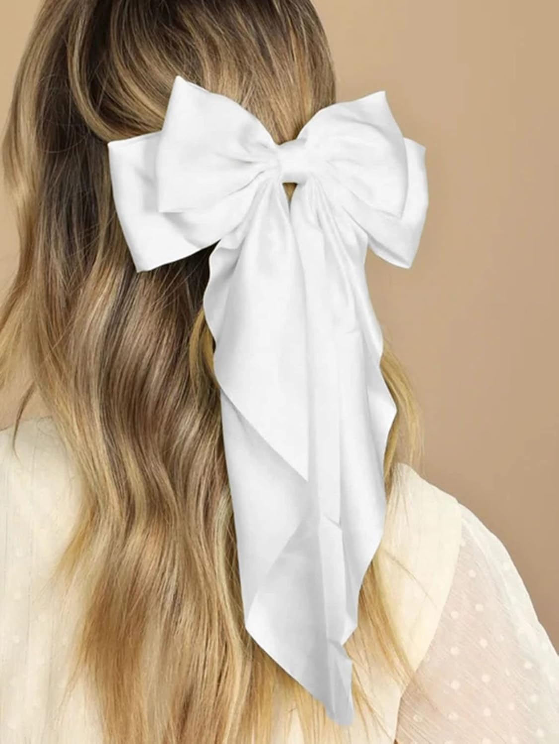 Lazos para el pelo para mujer, clip para niñas, cinta de pelo negro, coqueta, pinzas para el cabello con colas largas, lazo de satén blanco,