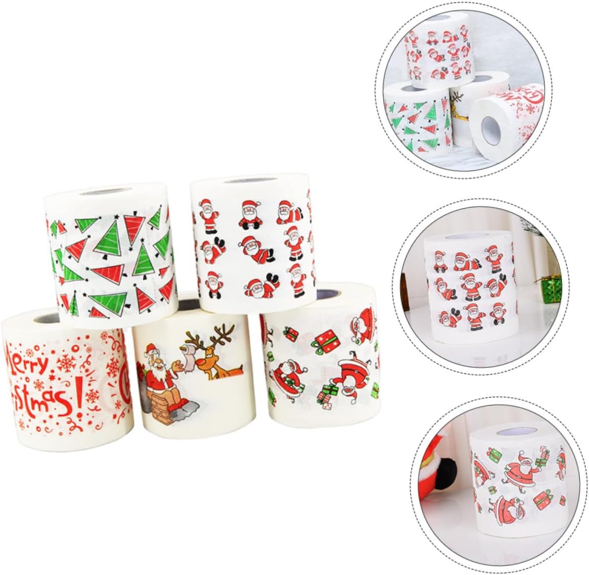 Didiseaon 5 rollos de papel higiénico navideño divertido papel higiénico de Navidad impreso suministros de fiesta Feliz árbol de Navidad,