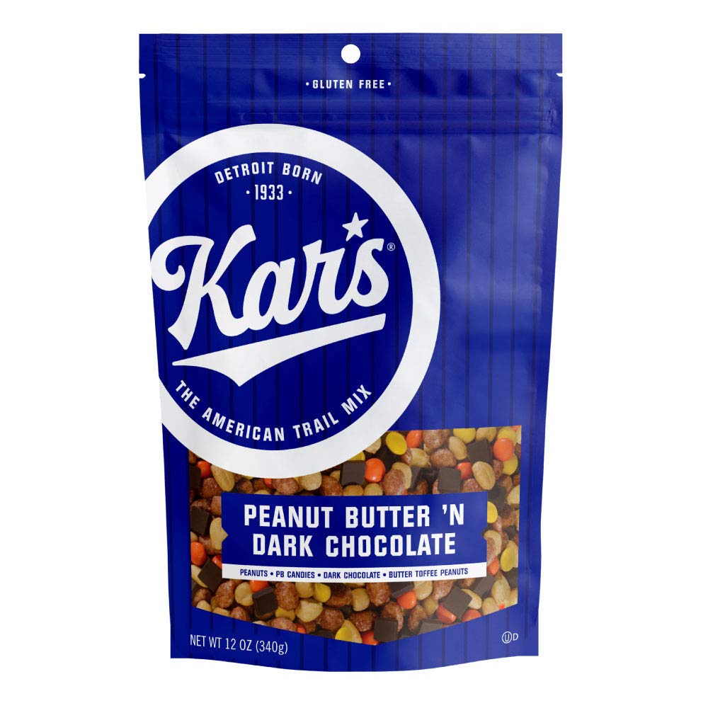 Kar’s Nuts Peanut Butter ‘N Dark Chocolate Trail Mix, bolsas resellables de 12 onzas  Paquete de 1  Snacks sin gluten