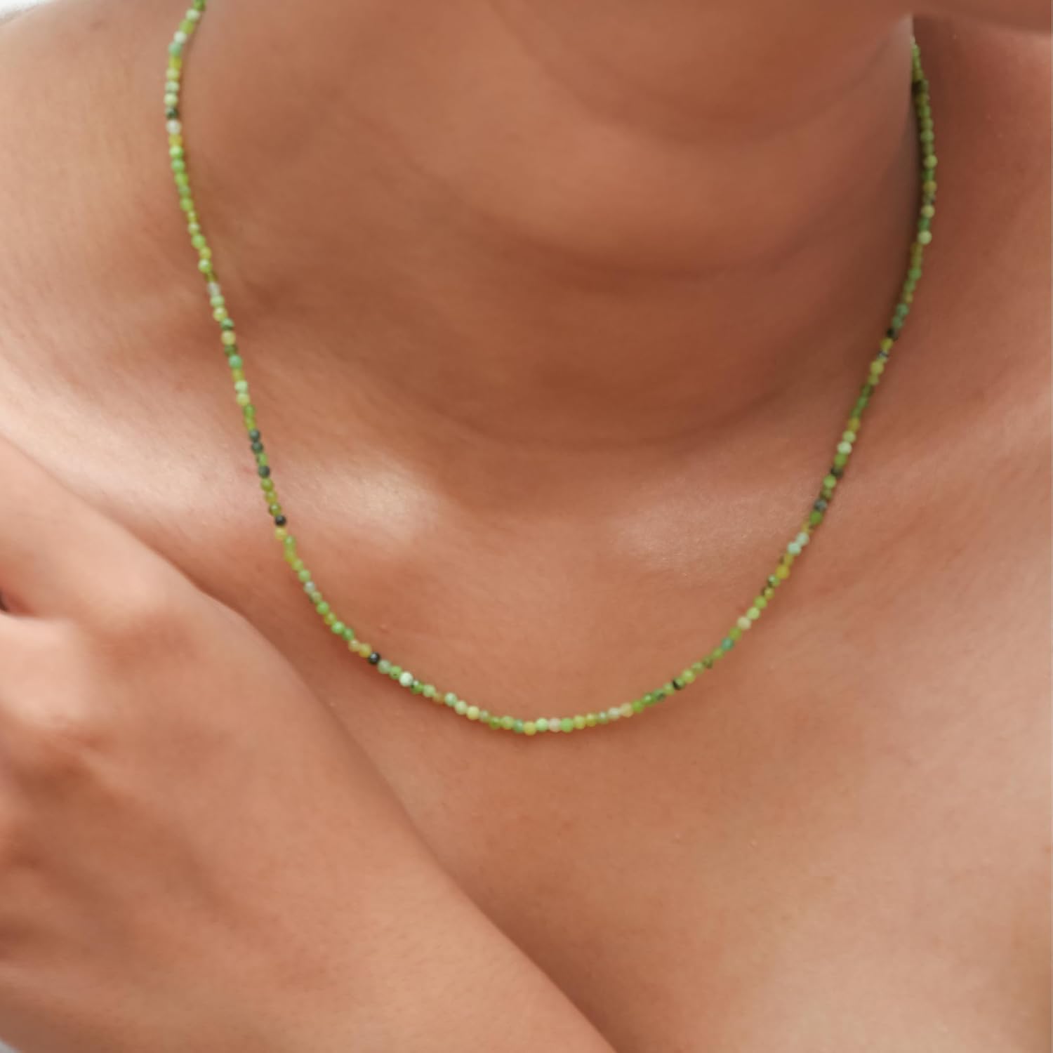 Gempires Multi Sapphire Beads Necklace, September Birthstone, Handmade Jewelry, 14k Gold Plated 18 Inch Adjustable Chain (Multi Sapphire)