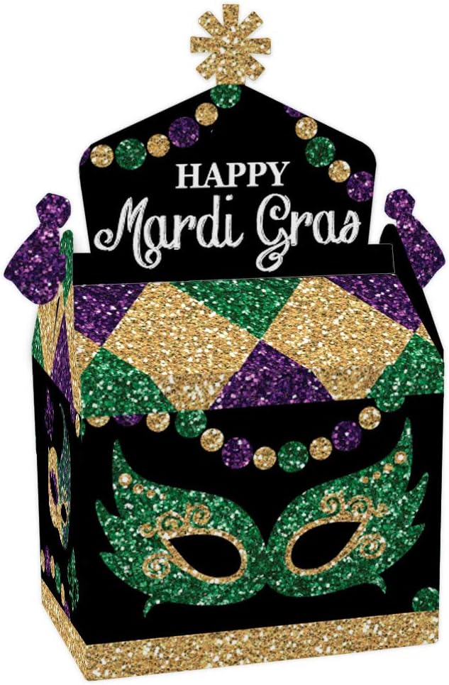 Big Dot of Happiness Mardi Gras  Caja de golosinas para fiestas  Cajas de regalo para fiesta de máscaras, cajas de golosinas  Juego de 12