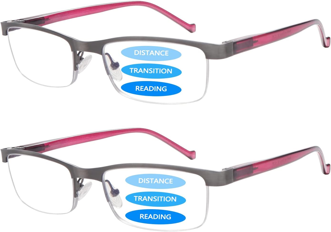 CLASAGA Progressive Multifocus Reading Glasses for Women Men, Blue Light Ladies Computer Reader Metal Half Frame Eyewear
