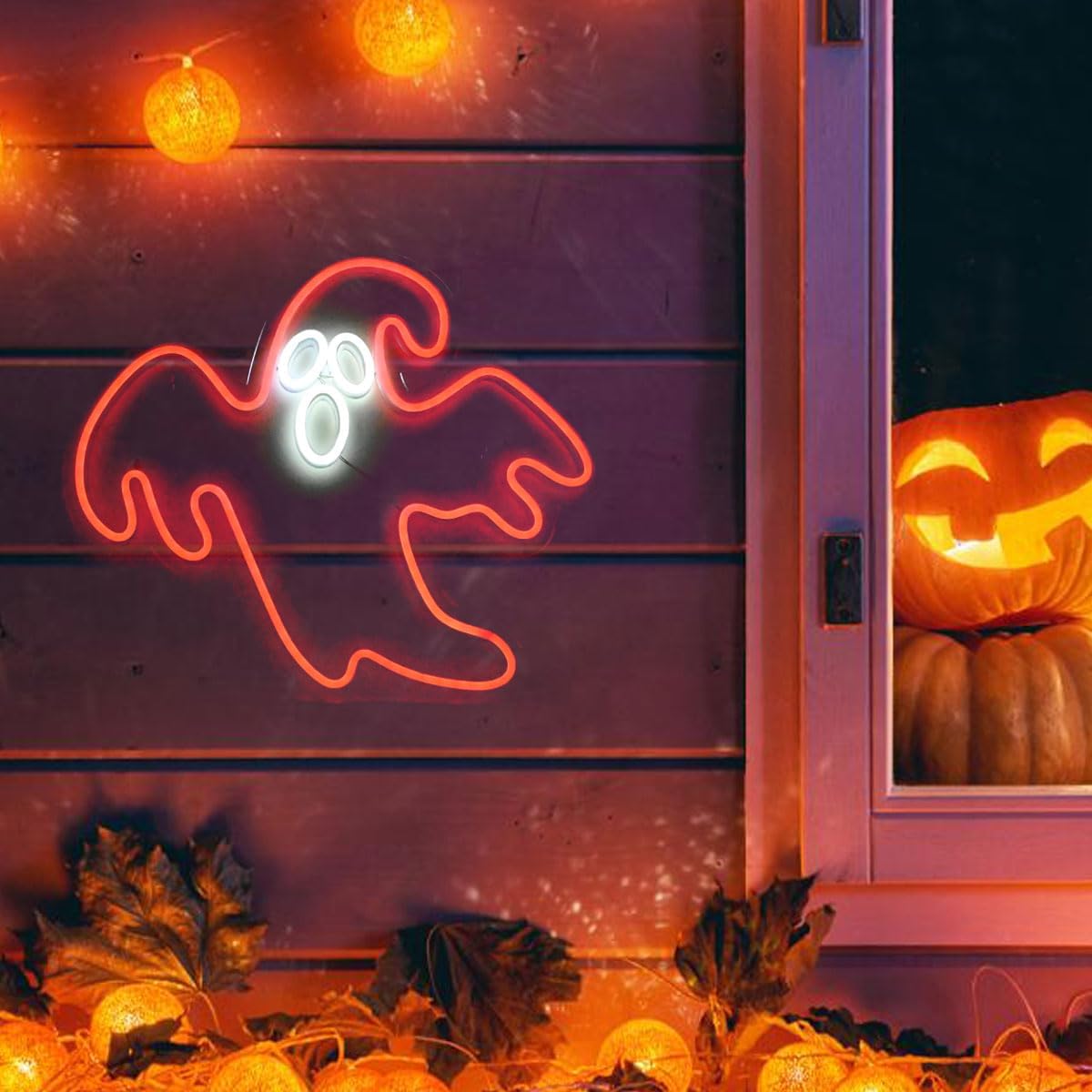 Luz de neón fantasma de Halloween, luz LED de fantasma rojo, luz de decoración de fiesta de interiores, decoración colgante de 14 pulgadas, letrero