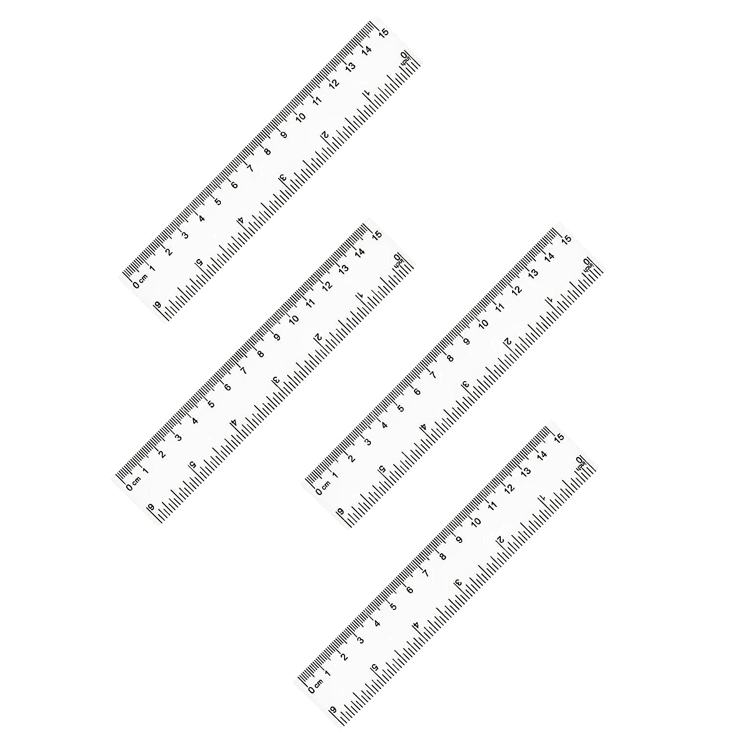 Paquete de 4 reglas rectas de 6 pulgadas, regla de plástico transparente, adecuadas para herramientas de medición de dibujo de estudiantes, escuela