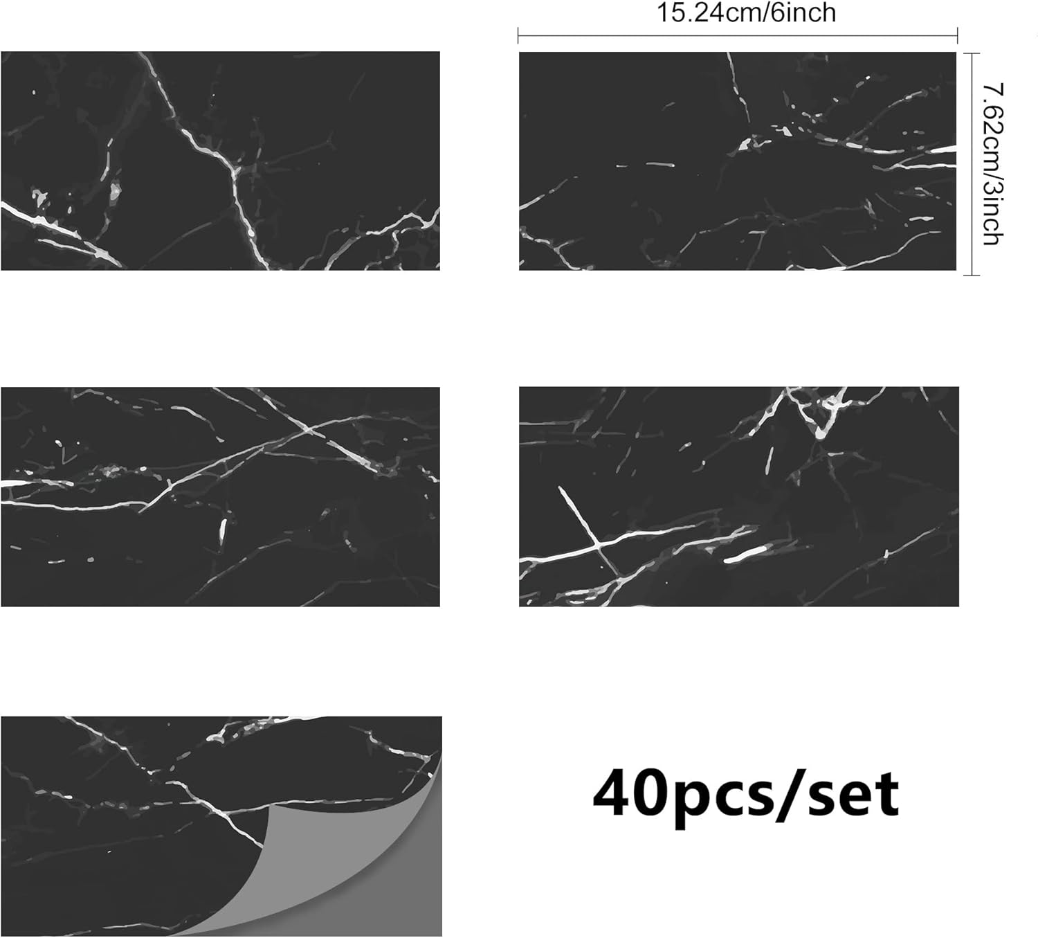 Clásico 40 piezas de tablero rectangular de espuma 3D mármol negro impreso azulejos azulejos patrón patrón autoadhesivo DIY pared escalera