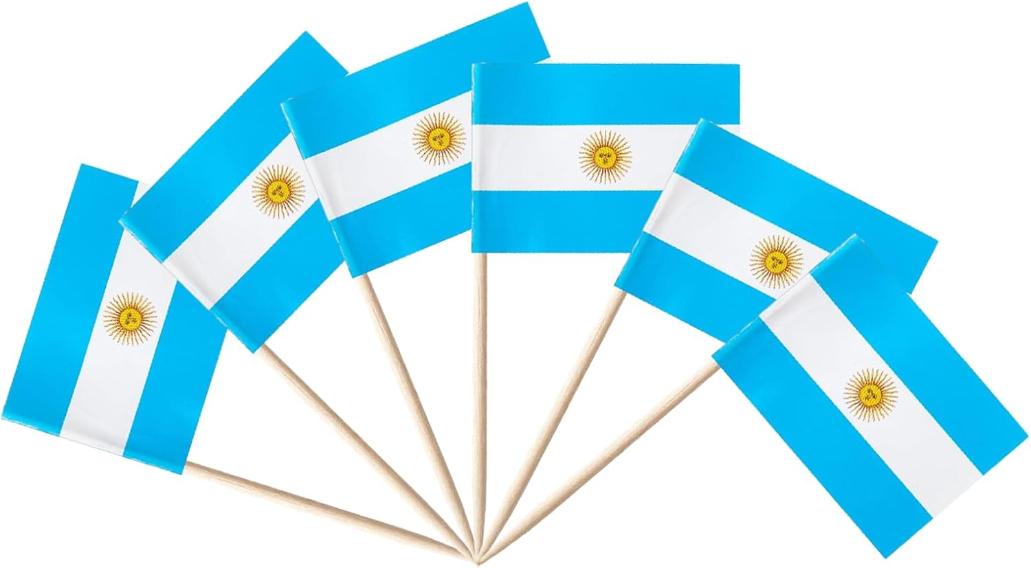 Banderas argentinas con palillos de dientes, pequeñas banderas argentinas en palo, etiquetas para alimentos, etiquetas para fiestas, bufé, cupcakes,