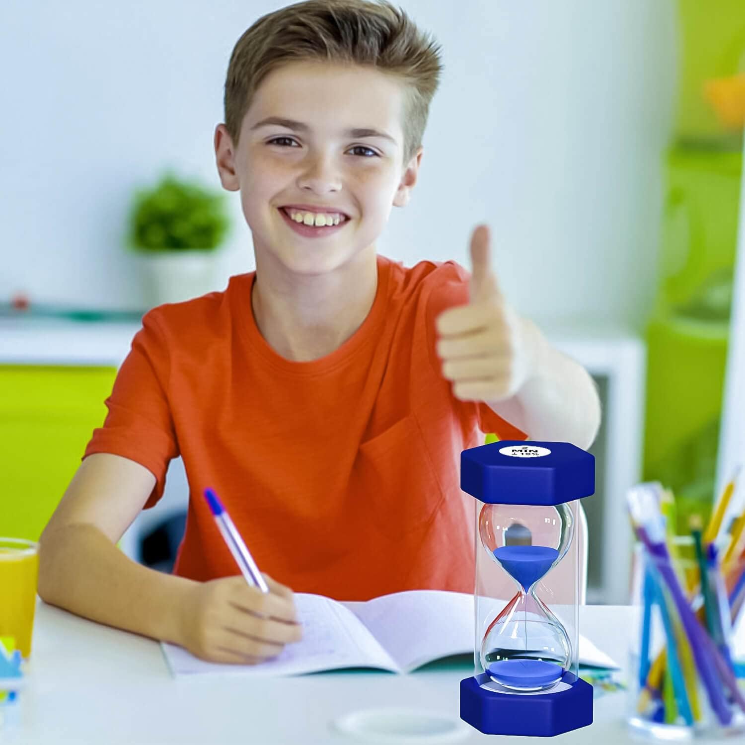 SuLiao Reloj de arena con temporizador de arena de 90 minutos para niños, reloj de arena irrompible grande de 6.3 pulgadas, reloj de arena de