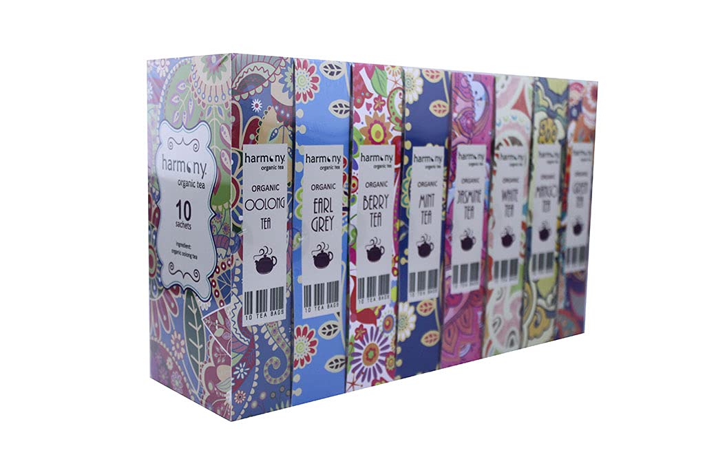 Harmony Tea Collection – 80 bolsas de té  8 sabores  Té verde lima, té verde de uva, té verde de limón, té blanco de albaricoque, té blanco de