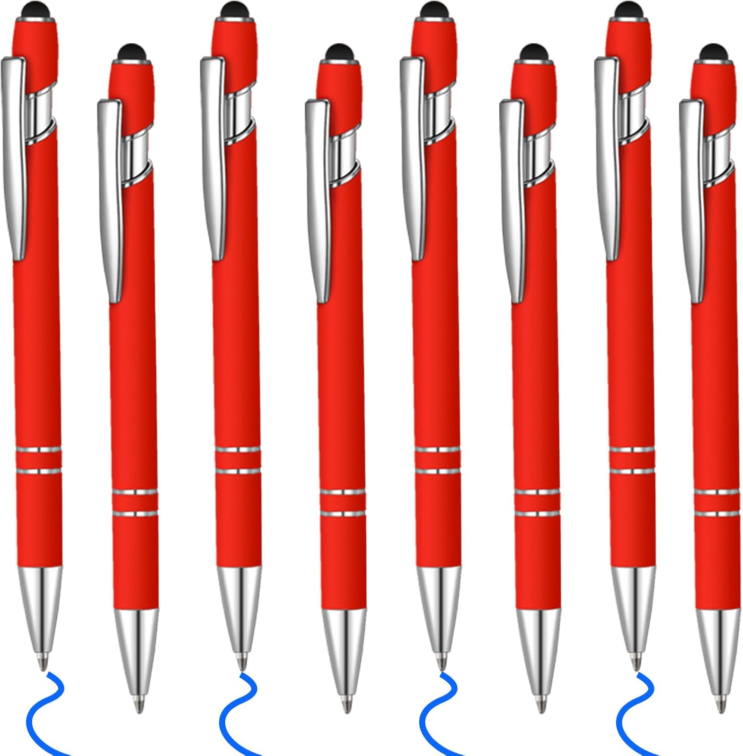 8 bolígrafos de tinta azul con punta de lápiz digital 2 en 1, bolígrafos de metal, para pantallas táctiles, colegio, oficina, compañeros de trabajo