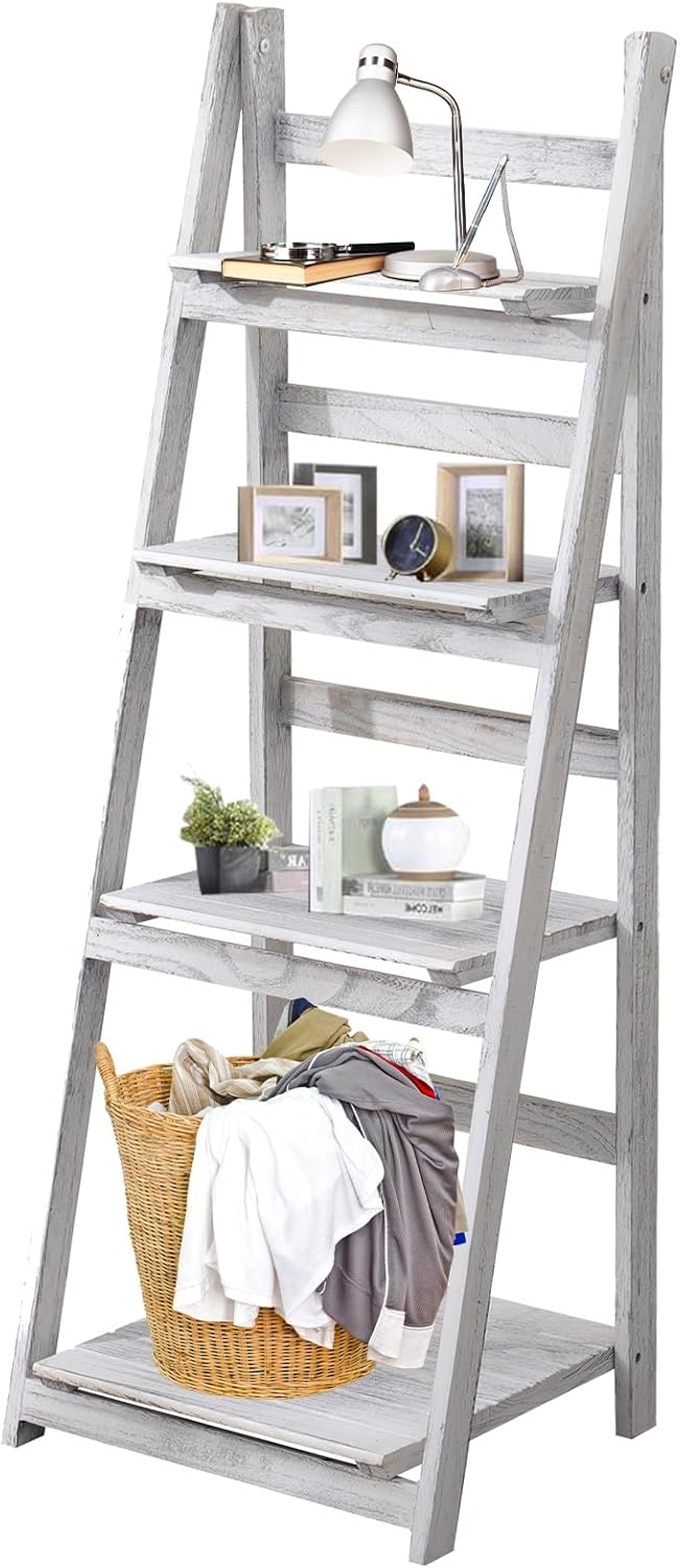 ECOMEX Estantería plegable de 4 niveles para el hogar, dormitorio, oficina, pintura blanca