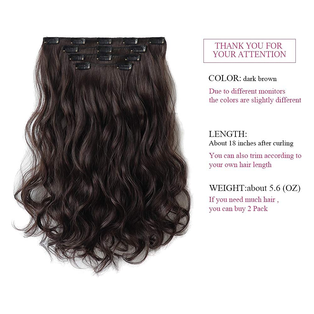 Extensión de cabello castaño oscuro, extensiones de cabello con clip, de 18 pulgadas, ondulado, sintético, 5.5 onzas, HSPCYGG de 22 pulgadas,