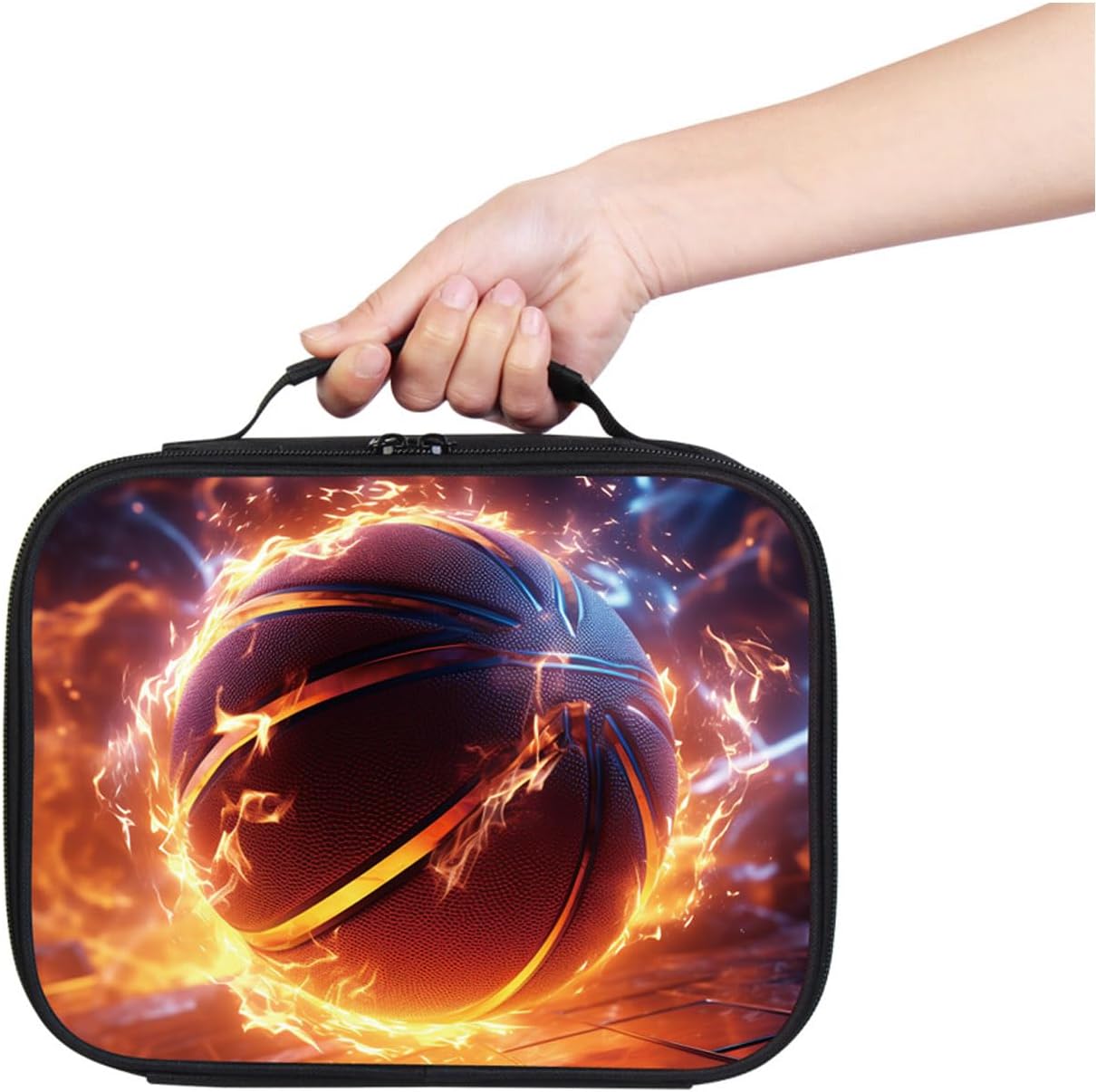 Fiambrera de baloncesto de fuego para niños y niñas, bolsa de almuerzo con doble aislamiento para niños en la escuela primaria, tela de poliéster