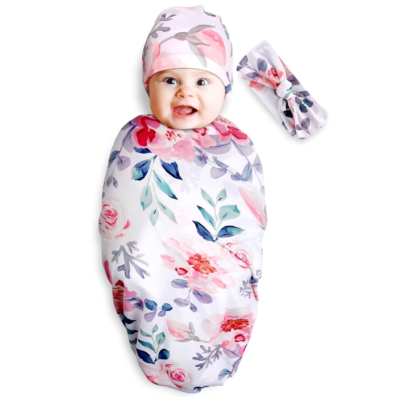 Manta para recién nacido, suave conjunto de gorro y diadema para bebé, manta elástica para recién nacido, regalo de baby shower para niñas y niños,