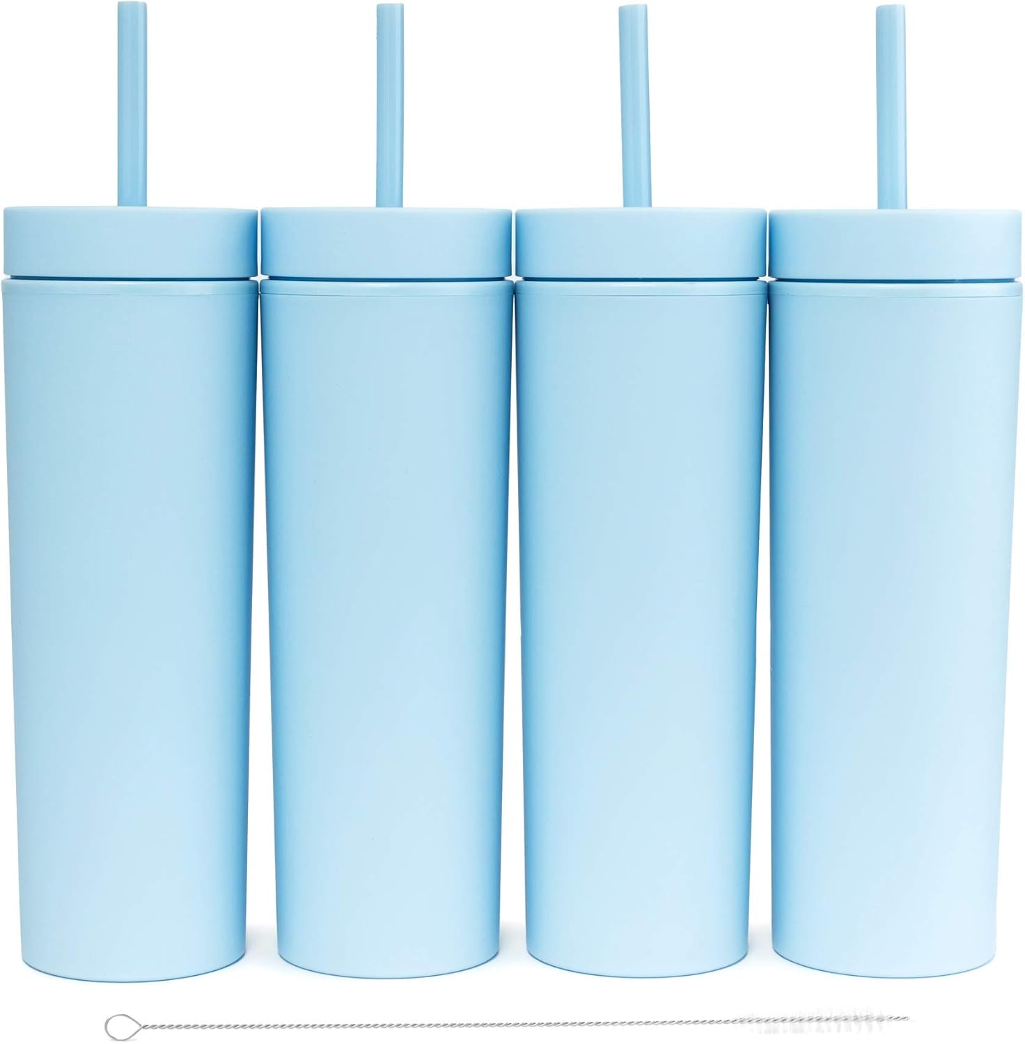 STRATA CUPS Perwinkle – Vasos delgados con tapas y popotes (paquete de 4), vasos acrílicos de color pastel mate de 16 onzas con tapas y pajillas,