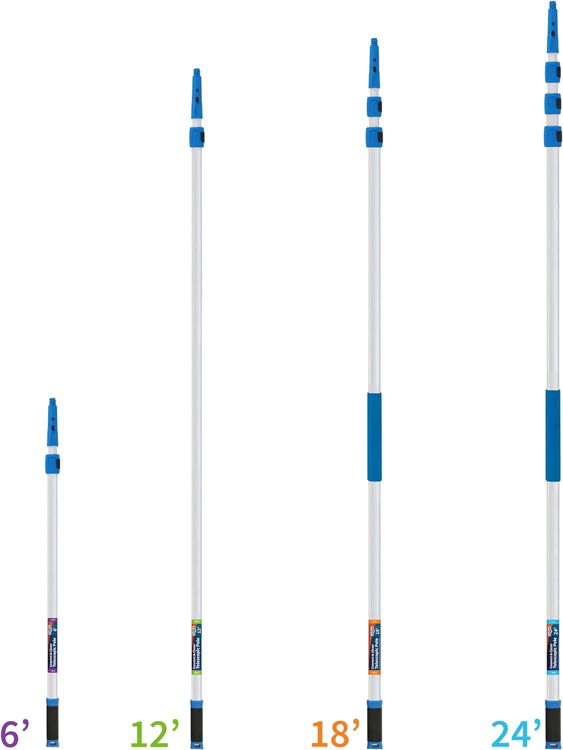 Unger Professional Connect & Clean – Poste telescópico multiusos de 6 a 18 pies con abrazadera de deslizamiento rápido, limpieza de ventanas, polvo,
