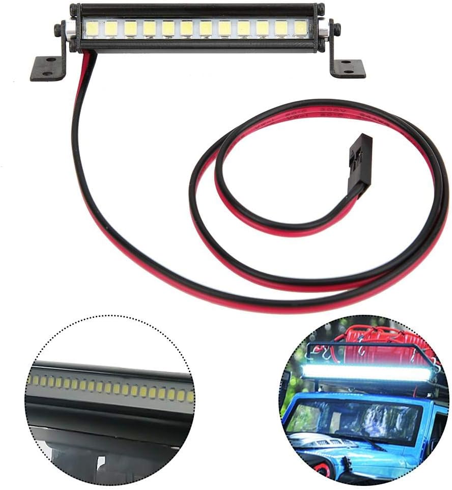 Dilwe Luces de techo LED de luz de coche RC, mini 12 LED barra de luz lámpara de techo apto para TRX-4 Scx10 110 4WD Crawler (negro)