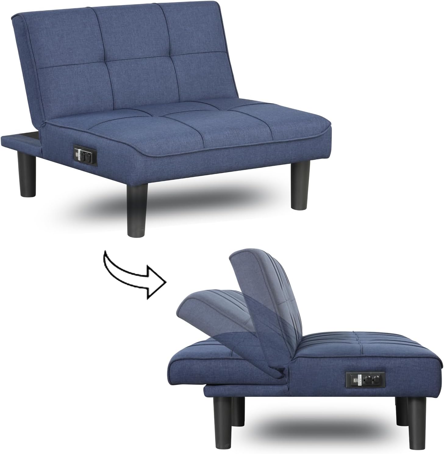 Comfy Mini sofás, futón reclinable pequeño con respaldo ajustable (puertos USB), mini sofá individual para espacio pequeño, sillas reclinables para