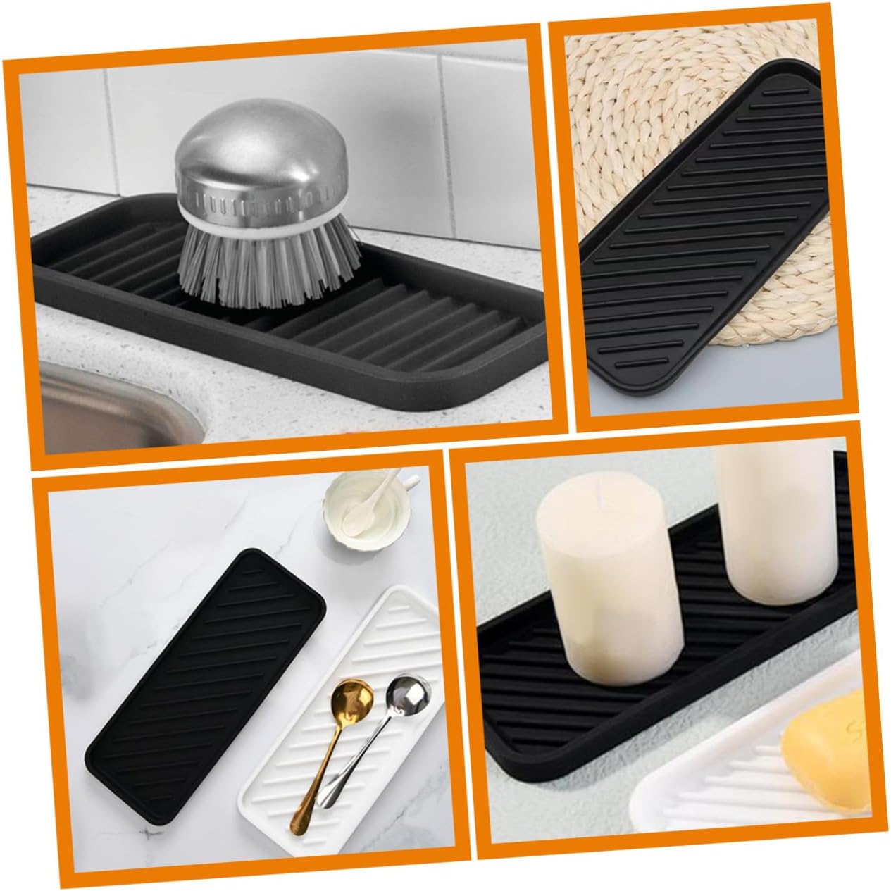 HOMSFOU Estera de silicona 2 uds. Cubiertos de silicona para mostrador de silicona Alfombrilla de secado de platos Bandeja de artículos de tocador