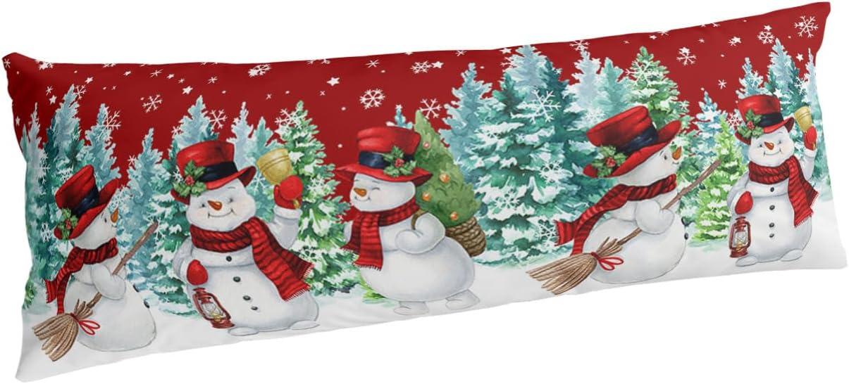 Funda de almohada con cuerpo de muñeco de nieve rojo, fundas de almohada suaves decorativas de lujo para sofá largo lumbar con cierre de sobre,