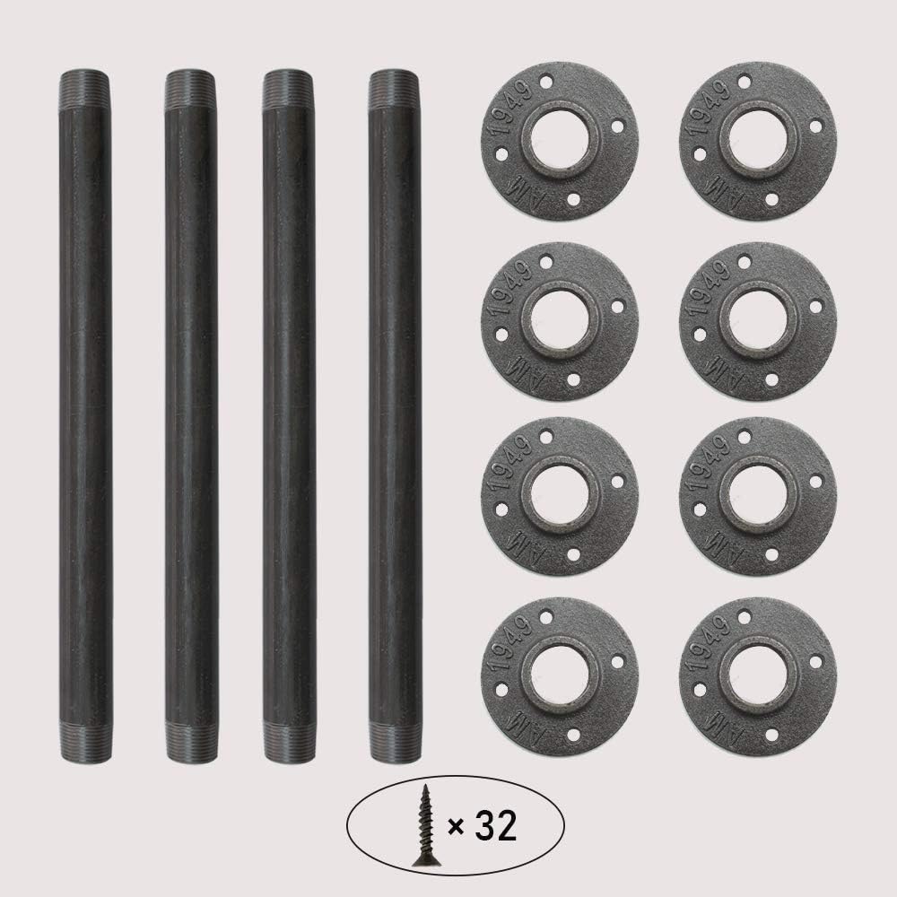 GeilSpace Patas de mesa de tubo gris industrial de 12 pulgadas, tubos de metal y bridas para mesas y muebles vintage personalizados, patas de
