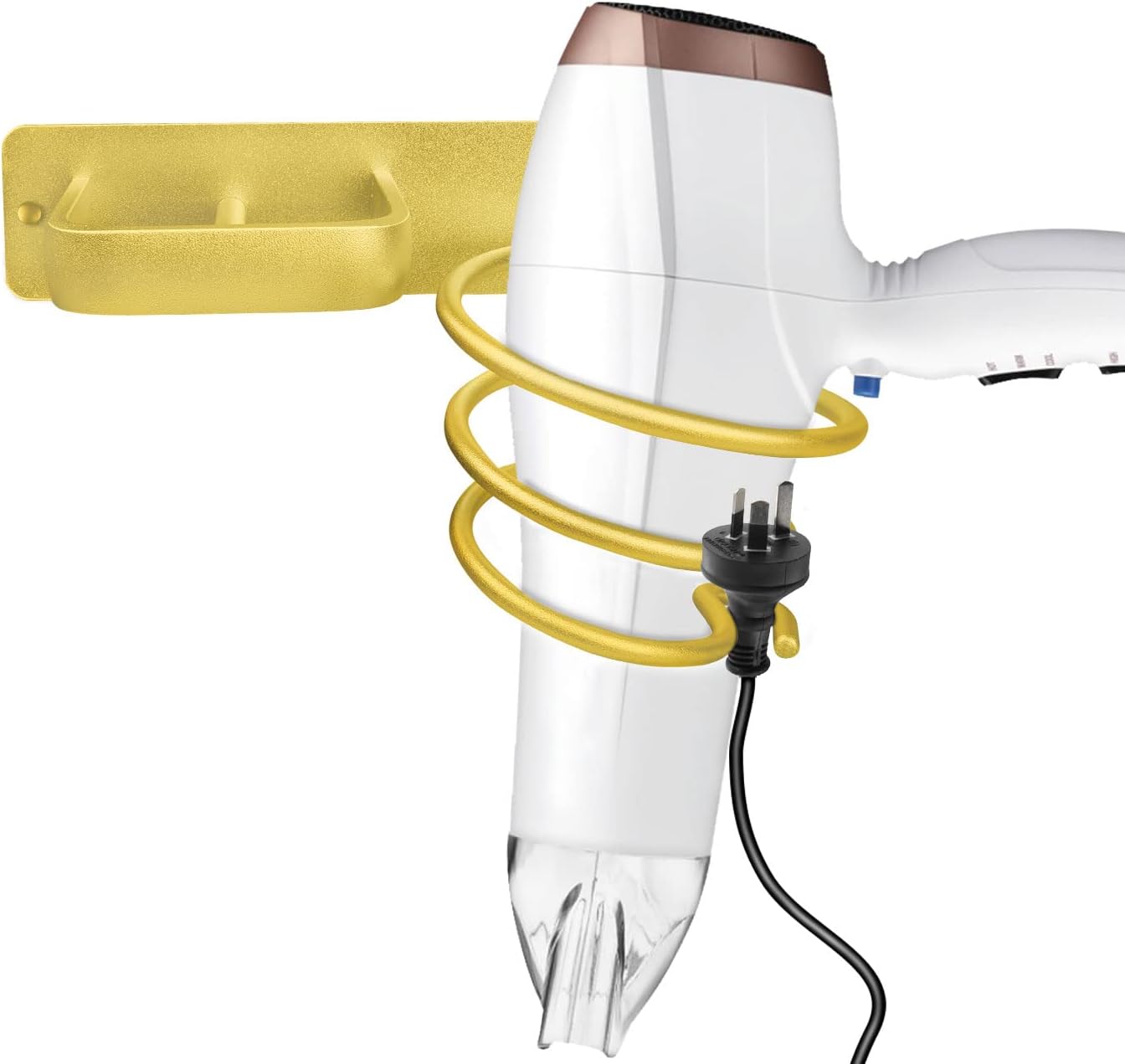 Soporte dorado para secador de pelo, soporte para secadora de pelo, montado en la pared, organizador de herramientas para el cuidado del cabello,
