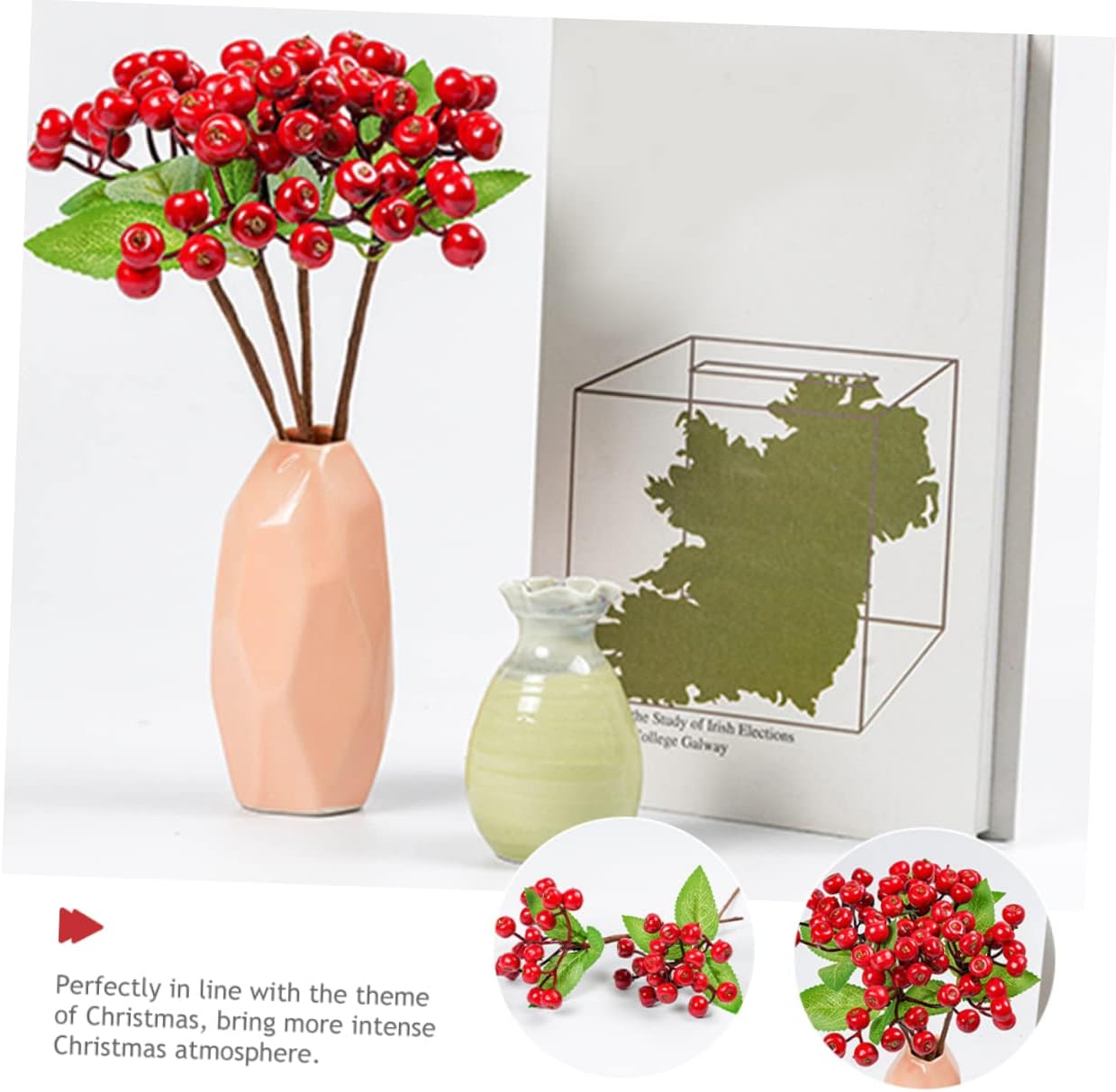 Abaodam 20 Pcs Red Berries Holly Berry Stems Red Berry Twig Winter Holiday Berry Stems Faux Pine Picks Christmas Berry Stems Christmas Berry Picks
