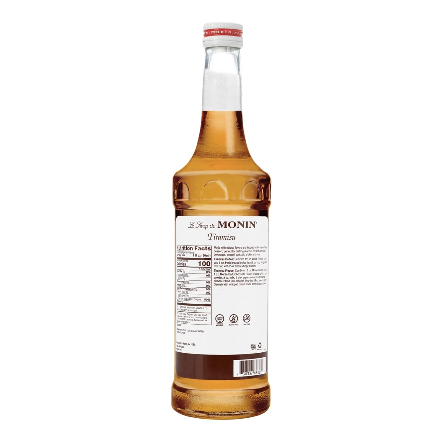 Monin – Jarabe de tiramisú, ricos sabores de natillas, cacao, café y ron, ideal para café caliente o helado, cócteles de postre y batidos, vegano,