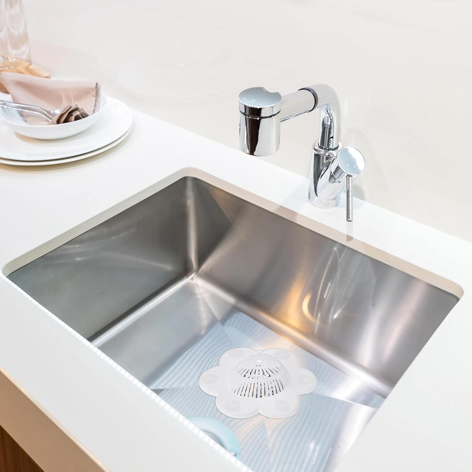 uxcell Colador para fregadero de cocina, tapón de eliminación de fregadero de silicona, colador de pelo flexible, color blanco, 2 unidades