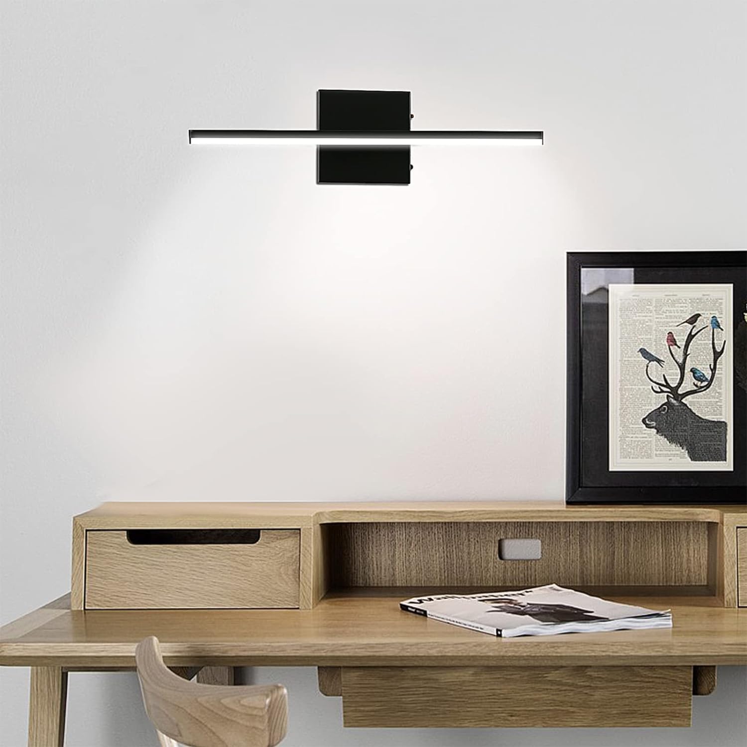 GERAMEXI Luz LED de tocador de 16 pulgadas, moderna luz LED de tocador de baño, color negro mate, 12 W, luces LED modernas de tocador de baño,
